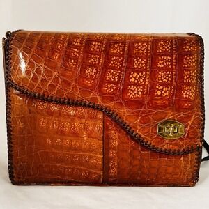 Genuine Alligator Leather Vintage Handbag Purse Made In Florida Brown Exotic